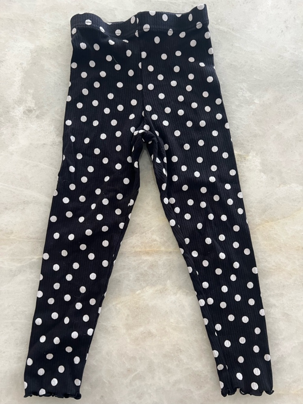 Old Navy black and white polka dot leggings with ruffle details, 5
